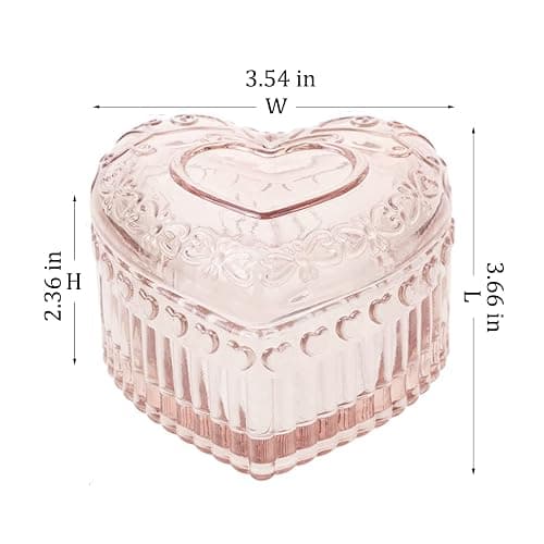 WHSLILR Glass Jewelry Box Heart Shape Cute Box for Storage Ring Earring Trinket Vintage Jewelry Organizer Decorative Gift for Women Girls-GRB003-Pink - pink-heart - Small thumbnail 5