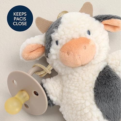 Itzy Ritzy Pacifier & Lovey Set - Natural Rubber Pacifier with Stuffed Animal Lovey - Detachable Plush Cow Binky Holder & Coordinating Natural Rubber Binky, Ideal for Ages 0-6 Months (Cow) thumbnail 6