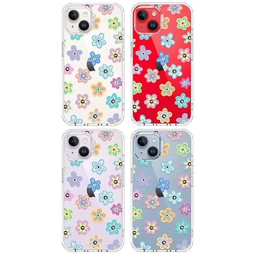 MOSNOVO for iPhone 13/14 Case | Military Grade 6.6ft Drop Tested | Clear with Groovy Flower Design thumbnail 3