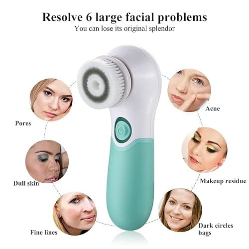 Facial Cleansing Brush Electric Facial Exfoliating Massage Brush with 3 Cleanser Heads and 2 Speeds Adjustable for Deep Cleaning, Removing Blackhead, Face Massaging thumbnail 7
