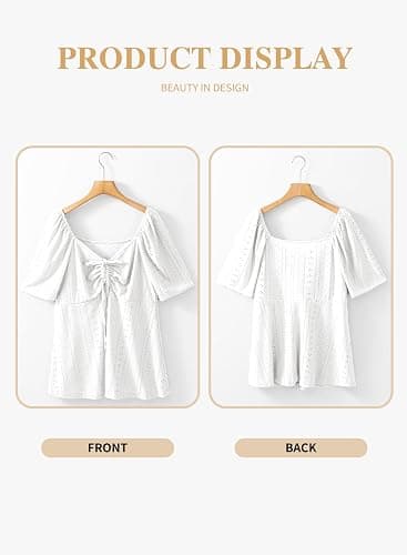 Eytino Womens Plus Size Tops Sweetheart Neck Short Sleeve Eyelet Embroidery Summer Loose Peplum Shirts(1X-5X) thumbnail 4