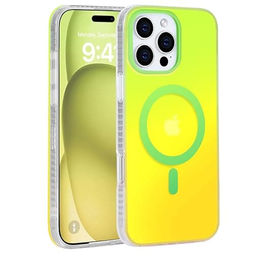 Amzfield Magnetic for iPhone 16 Pro Max Case, Compatible with MagSafe Cute Colorful Gradient Iridescent Matte Shockproof Protective Rainbow Aesthetic Phone Case for Women Girls Green & Yellow thumbnail 8
