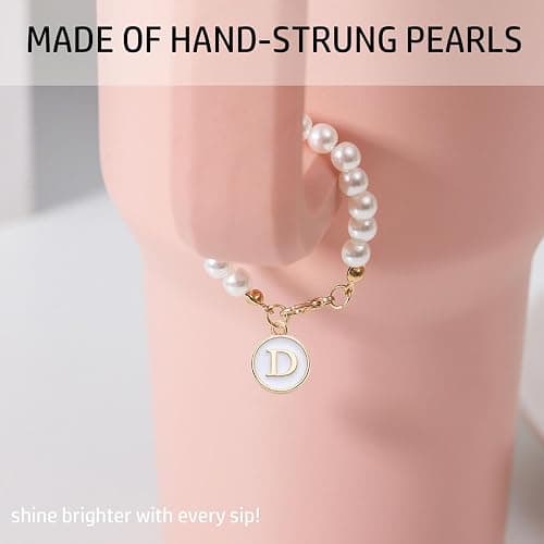 LUHOHI Letter Charm for Stanley Cup，Pearl Chain Accessories Stanley Cup Initial Charms for Handle Stuff Decor Water Bottle Jewelry Tumbler Cute Simple Modern Personalized Name ID Decorations (D) thumbnail 2