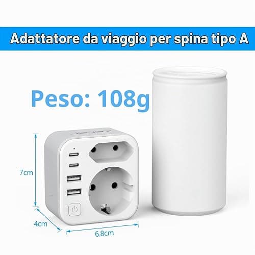 Adattatore di viaggio internazionale JSVER 6 in 1 con 2 USB-C e 2 USB-A per Giappone, Stati Uniti, Canada, Colombia, Messico, Thailandia, Arabia Saudita e altro ancora. (Con spina di tipo A) thumbnail 5