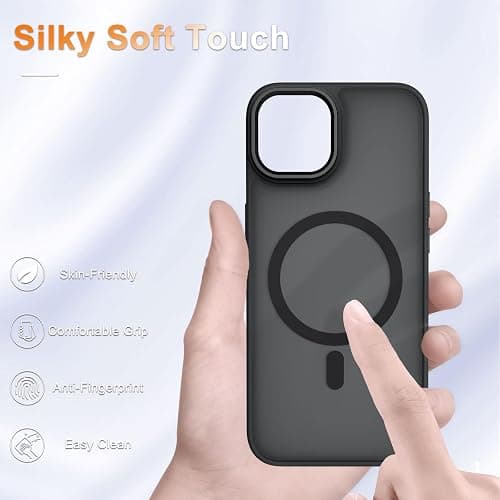 YENAPOON for iPhone 14 Case, iPhone 13 Case, with 1 Screen Protector, Matte Magnetic Slim Phone Cover, Support for Magsafe, Shockproof Protection Translucent Frosted Back,Black thumbnail 4