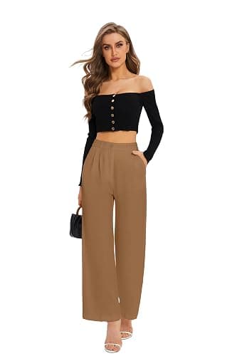 FUNYYZO Wide Leg Pants High Elastic Waisted Long Straight Suit Pants thumbnail 2