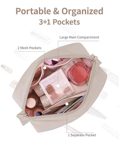 Narwey Puffy Makeup Bag for Travel Women Girl, Quilted Makeup Bag Cosmetic Bag, Cute Puffer Make Up Organizer Bags, Travel Toiletry Bag Toiletries (Khaki) thumbnail 4
