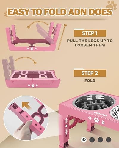 Jovrun Elevated Dog Bowls, Dog Feeder with Stainless Steel Dishes & Slow Feeder Bowl, 5 Heights Adjustable Raised Stand for Medium Large, Food Dishes with Non-Slip Feet thumbnail 6