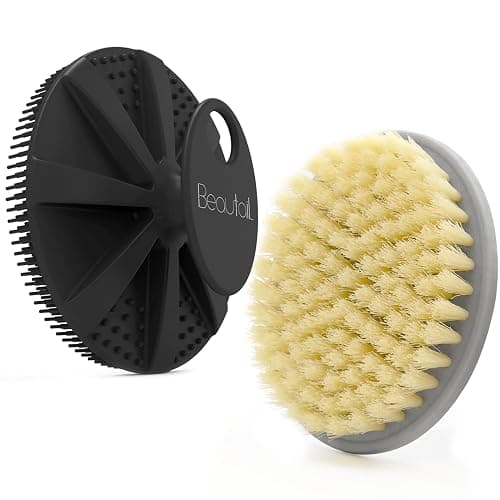 Body Scrubber 2 Pack, BEAUTAIL Shower Bath Brush, 1 Pack PP Body Brush Gray and 1 Pack Silicone Body Scrubber Black, Gentle Exfoliating for Women Men Baby Sensitive Skin - Image 1