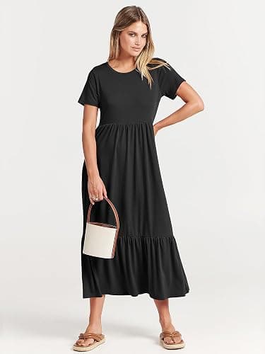 ANRABESS Womens 2025 Summer Casual Maxi Dress A line Tiered Flowy Short Sleeve Crewneck T Shirt Beach Travel Long Dresses thumbnail 8
