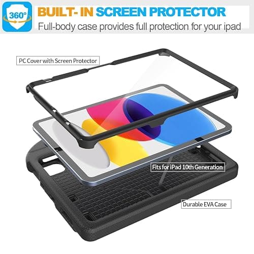 SUPLIK Kids Case for iPad A16 11-Inch 2025 (11th Gen) & iPad 10th Generation (10.9" 2022), Durable Shockproof Stand Cover with Screen Protector/Pencil Holder/Handle for Kids, Black thumbnail 6