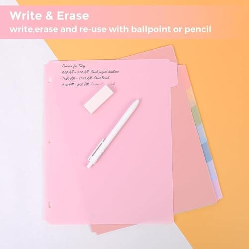 SKYDUE 8 Tab Durable Plastic Dividers, Big Tab Dividers for 3 Ring Binder, Write & Erase 3 Ring Binder Dividers with Tabs, with Sticker Labels, 1 Set, Aesthetic Pastels Binder Dividers thumbnail 8