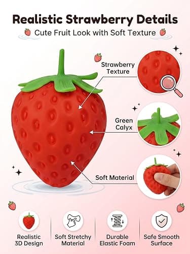 Strawberry Squishy Squishy Strawberry 3.15''/7'' Stress Ball Slow Rising Slow Rise Toy Jumbo Cheese Giant Fruit Big Fidget Party Favor Pressure for Adults Soft Squeeze Relief(Small 3.15in 1PC) thumbnail 5