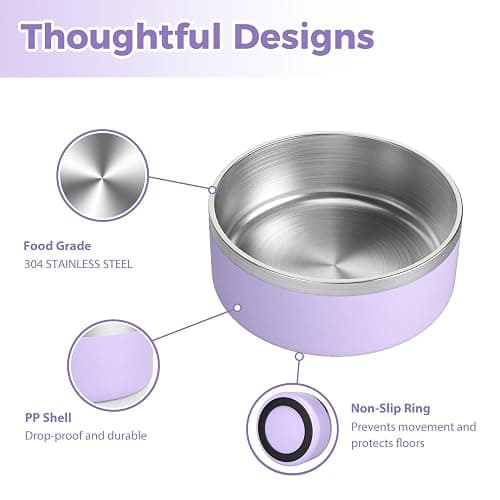 LIHOOOOM Dog Bowl, Anti-Slip Dog Water Bowl and Food Bowl, Non-Rusting Stainless Steel Dog Bowls, Durable and Easy to Clean, Suitable for Medium and Large Dogs (64Ounces, Lightpurple) thumbnail 4