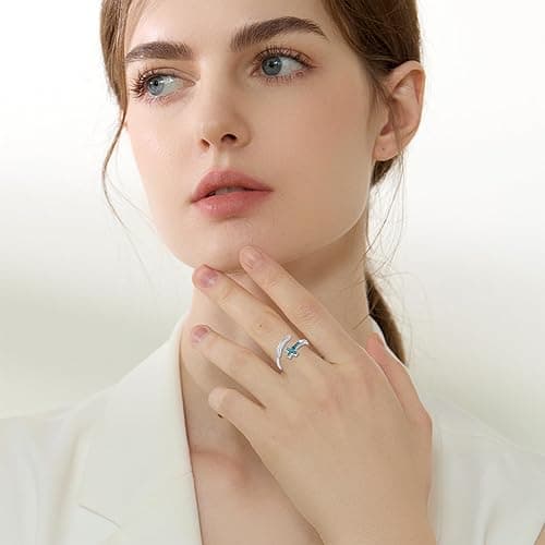 Turquoise/Moss Agate/Moonstone/Black Onyx/Lapis Lazuli/Labradorite/Tiger Eye Feather Ring 925 Sterling Silver Adjustable Ring Western Vintage Jewelry Gifts for Women thumbnail 2