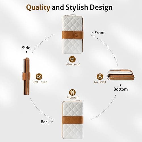 TiMOVO Leather Wallet for Women with RFID Blocking, Holds 12 Cards, Wrist Strap, Large Capacity Travel Purse, Beige + Brown thumbnail 9