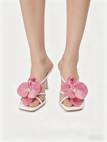 MakeMeChic Women's Open Toe Floral Kitten Heels Flower Summer Beach Sandals thumbnail 2