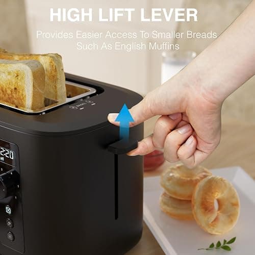 Anfilank Toaster 4 Slice Long Extra Wide Slot 1.5" with Countdown Timer, 6 Browning Settings, Built-in Warming Rack, Bagel/Cancel/Defrost Functions, Removable Crumb Tray-Matteblack thumbnail 8