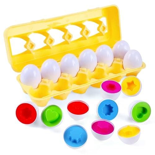 J-hong Matching Eggs 12 pcs Set Easter Eggs - Educational Color & Shape Recognition Sortere Skills Study Toys, Montessori Toys, STEM Educational Toy Gift for Toddler 1-3Year Old - Image 1