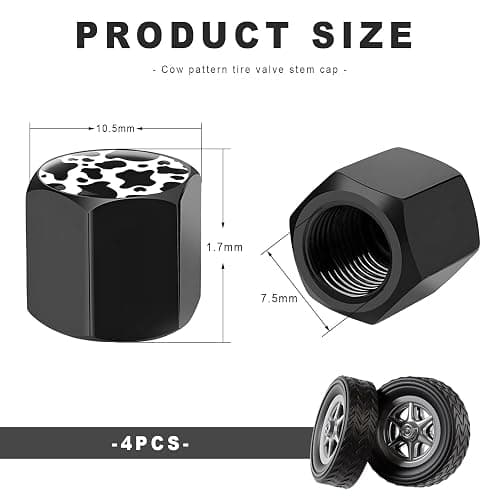 NYTKL 4 PCS Tire Valve Stem Caps, Cute Cow Print Airtight Dust Proof Tire Valve Covers, Corrosion Resistant Aluminum Wheel Stem Caps for Cars, Trucks, SUVs (Cow Print) thumbnail 2