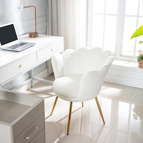 chairus Small Accent Chair for Living Room, Velvet Gold Cute Vanity Chair with Back for Makeup Room, Upholstered Shell Shaped Office Guest Modern Chair Arm Chair, Cream White thumbnail 9