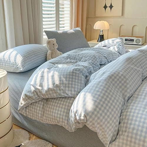 Nayoroom Gingham Duvet Cover Full Size Blue White Plaid Checkered Comforter Cover 3 Pcs Soft Breathable Washed Microfiber Grid Farmhouse Bedding Set with Pillow Shams thumbnail 2