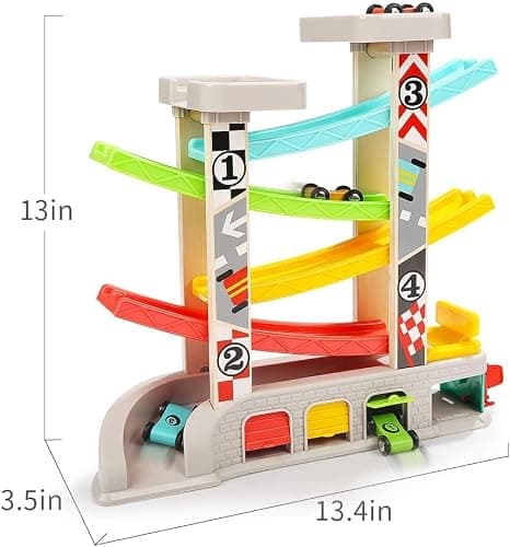 TOP BRIGHT Kugelbahn Autorennbahn aus Holz mit 5 Autos - Kinderspielzeug Geschenke für Kinder, Baby Spielzeug ab 1 Jahr Jungen und Mädchen thumbnail 3