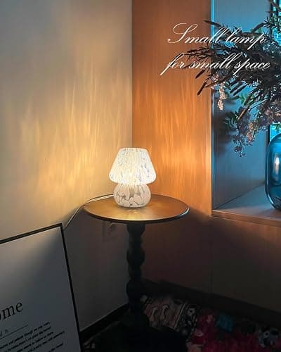 ONEWISH Mushroom Lamp Small Bedside Table Lamp-Nightstand Nightlight Dimmable Stepless, Translucent Glass Desk Lamp for Bedroom Dorm Living Kitchen, Murano Style Aesthetic Cute Home Decor(Blue) thumbnail 5