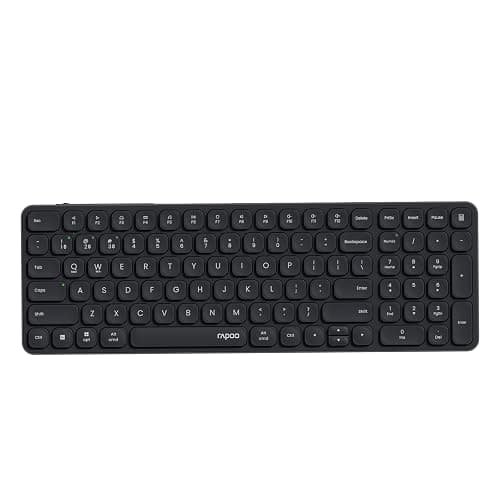 Rapoo E9350L Rechargeable Wireless Keyboard, Support 4 Devices, Ultra-Slim with Indicator Light, Quiet, 90-Day Battery Life, Full Size Keyboard with Numeric Keypad for Windows/Mac/Linux/Chrome, Black - Black - E9350L (99-Key, Rechargeable) - Image 1