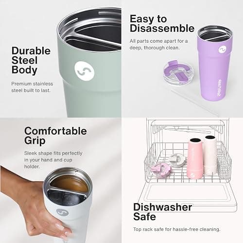 Splitflask Stainless Steel Insulated Tumbler Cup with Straw & Sip Lid – Dual Drink 30oz Travel Mug for Hot & Cold Beverages, Leak-Resistant Coffee & Water Cup for Car, Gym, Work – BPA Free thumbnail 3