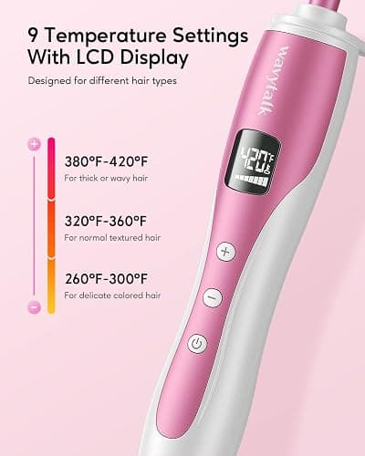 Wavytalk 3/8 Inch Small Curling Wand, Wand Curling Iron for Short & Long Hair, Ceramic Barrel with Adjustable Temperature, Heat Resistant Glove Included (Rose Pink) thumbnail 3