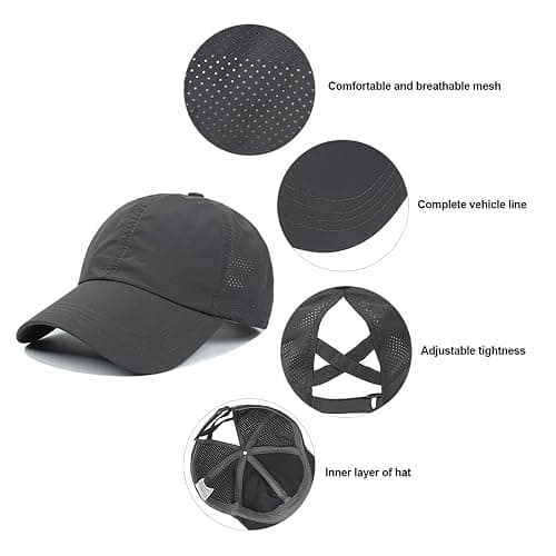 HGGE Womens Criss Cross Ponytail Baseball Cap High Messy Bun Ponycap Trucker Hat Quick Drying Mesh Dad Hat for Outdoor Sports thumbnail 5