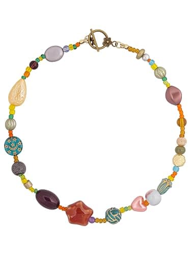 MINACHI Multi Color Beads Necklace, Natural Stone, Pattern Beads, Bohemian Style, Gift Jewelry for Women - Image 1