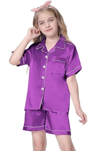 Girls & Womens Satin Pajamas Set, Silk Button-Down Sleepwear 2 Piece Nightwear, 3 Years - Women XXL thumbnail 2