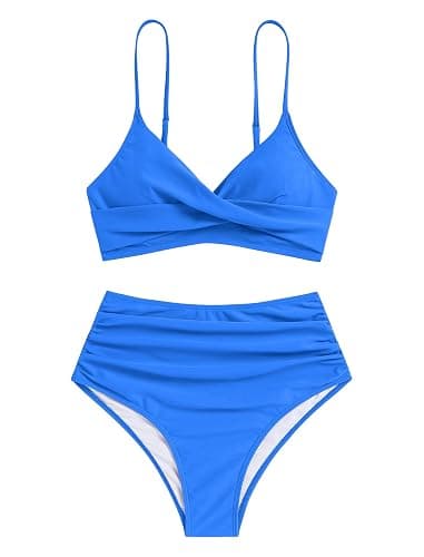 ZAFUL Women High Waisted Bikini Sets Two Piece Swimsuit Push Up Twist Front Ruched Bathing Suit thumbnail 5