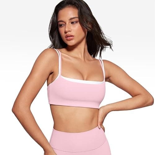 INGIA Women's Square Neck Sports Bra Spaghetti Strap Padded Cami Yoga Wireless Square Back Workout Bra Crop Top thumbnail 5