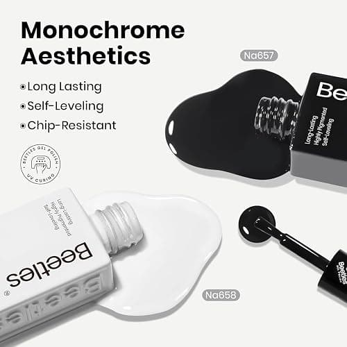 Beetles Black White Gel Polish Kit - 2 Colors Hema-Free Soak Off UV Gel Polish Set Same Color Same Bottle Design Manicure Salon DIY 4th of July Nails at Home for Women thumbnail 3