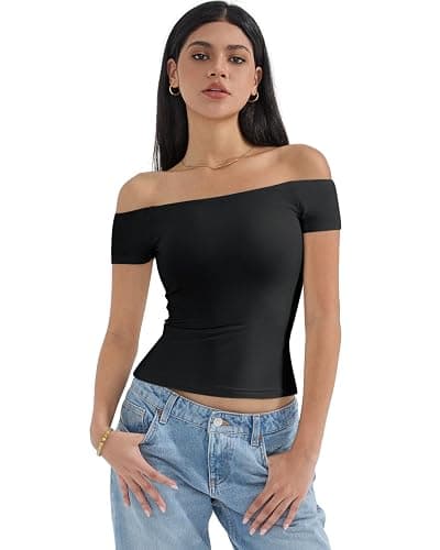 SUUKSESS Women Double Lined Off The Shoulder Tops Fitted Going Out Basic Shirts - Image 1