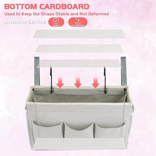 Loghot Bedside Caddy/Bedside Storage Bag Hanging Organizer for Bunk and Hospital Beds,Dorm Rooms Bed Rails,Can be Placed Glasses,Books,Mobile Phones,Keys (New Grey) thumbnail 6