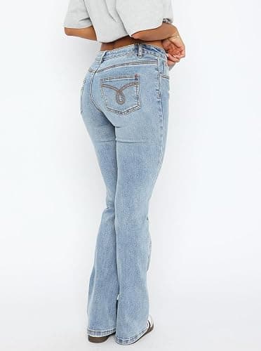 Justalwart Women's Stretch Low Rise Double Button Elastic Skinny Vintage Flare Jeans thumbnail 2