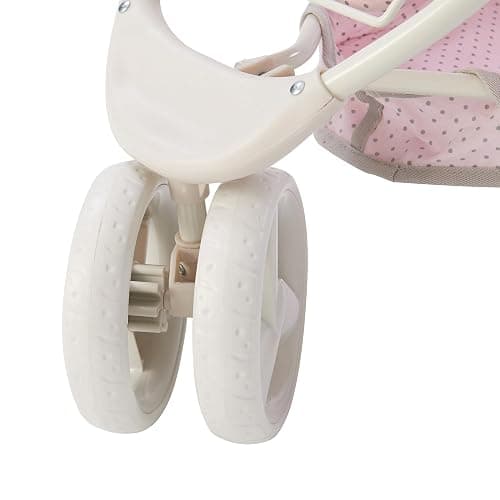 Olivia's Little World 2-in-1 Convertible Baby Doll Stroller with Retractable Canopy, All-Terrain Wheels, and Adjustable Handle, Cream and Pink with Gray Polka Dots thumbnail 9