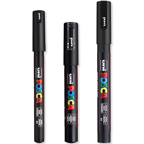 Posca - Ultra Fine to Fine Paint Marker Pens Set - PC-1MR, PC-1M, PC-3M - Black Ink - Pack of 3 - Image 1
