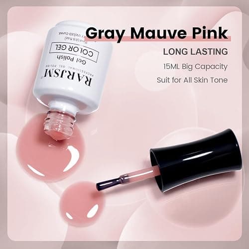 RARJSM Nude Gel Nail Polish Gray Mauve Pink Neutral Skin Tone Sheer Jelly Gel Polish 1PC 15ml Single Bottle Cream Transparent Pink Nail Gel Polish Soak off UV LED Cured for Home Salon DIY Manicure thumbnail 4