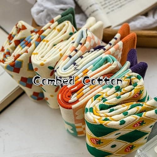 FORJMMP 5/10 Pairs Cute Floral Socks, Cottagecore Crew socks, Smiley Face Colorful Socks for Women Girls thumbnail 3