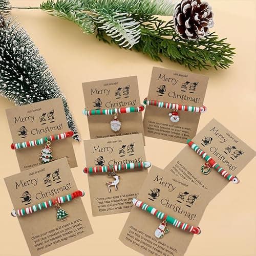 VALIJINA 7 Pcs Christmas Bracelet Set Stretch Bracelets with Christmas card Heishi Surfer Christmas Bracelets bulk bracelets for Women xmas gifts thumbnail 3