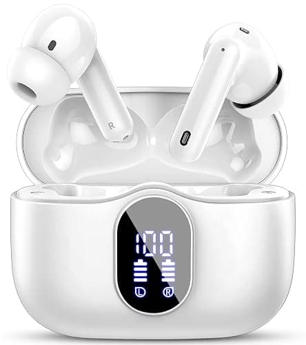 Wireless Earbuds, Bluetooth Headphones 5.4 HiFi Stereo, Wireless Earphones with ENC Noise Cancelling Mic, IP7 Waterproof in Ear Headphones, LED Digital Display Ear Buds, Touch Control, White - Image 1