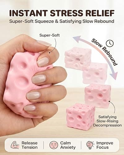 Jumbo Big Pink Cheese Squishy Skin 2.4in Giant Large Cheese Block Squeeze Luck Squishies Anxiety Stress Relief Ball Cube Soft Moldable Sensory Slow Rising Fidget Toy Autism ADHD Adult Gift thumbnail 4