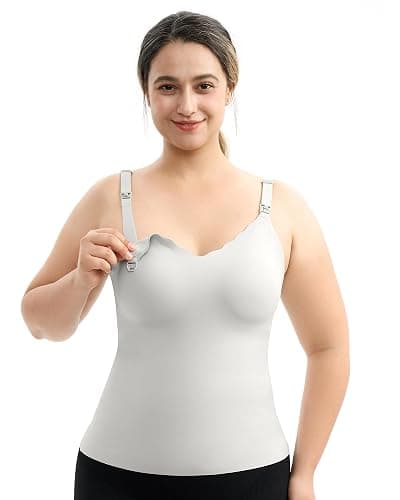Momcozy Nursing Tank Tops for Breastfeeding, Seamless Nursing Cami with Built-in Bra, Adjustable Straps, Scalloped Design - Image 1