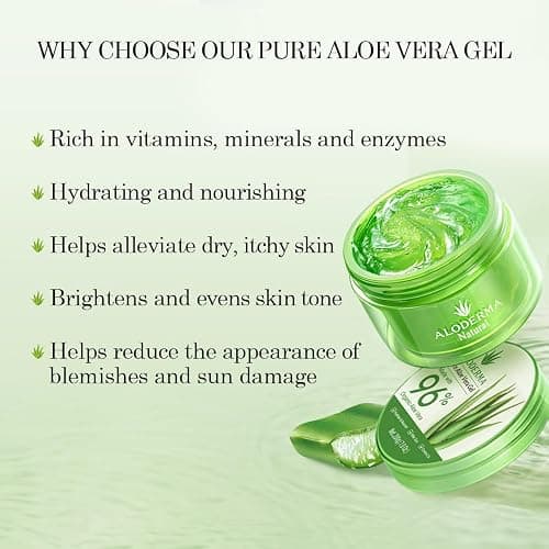 Aloderma Organic Aloe Vera Gel for Face & Body, 96% Pure Aloe Gel Made within 12 Hours of Harvest, Ideal for Skin, Scalp, & Hair Hydration, Calming Moisturizer for Soothing After Sun Care, 7.05oz thumbnail 3