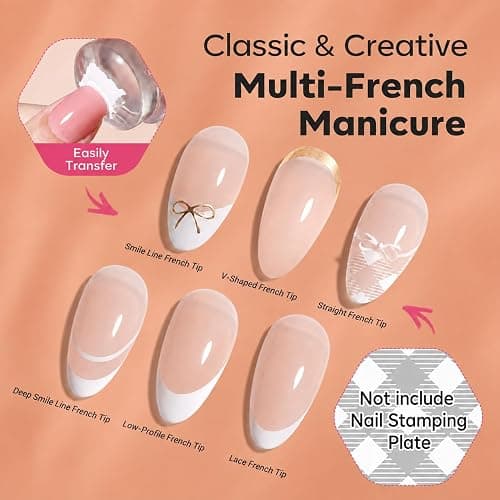 modelones French Tip Nail Tool 6Pcs Nail Stamp Silicone French Tips Stamp | with 2 Sizes Replacement Heads Nail Stuff for French Manicure Home DIY Salon with Jelly Stamper Scraper Nail Stamping Kit thumbnail 5